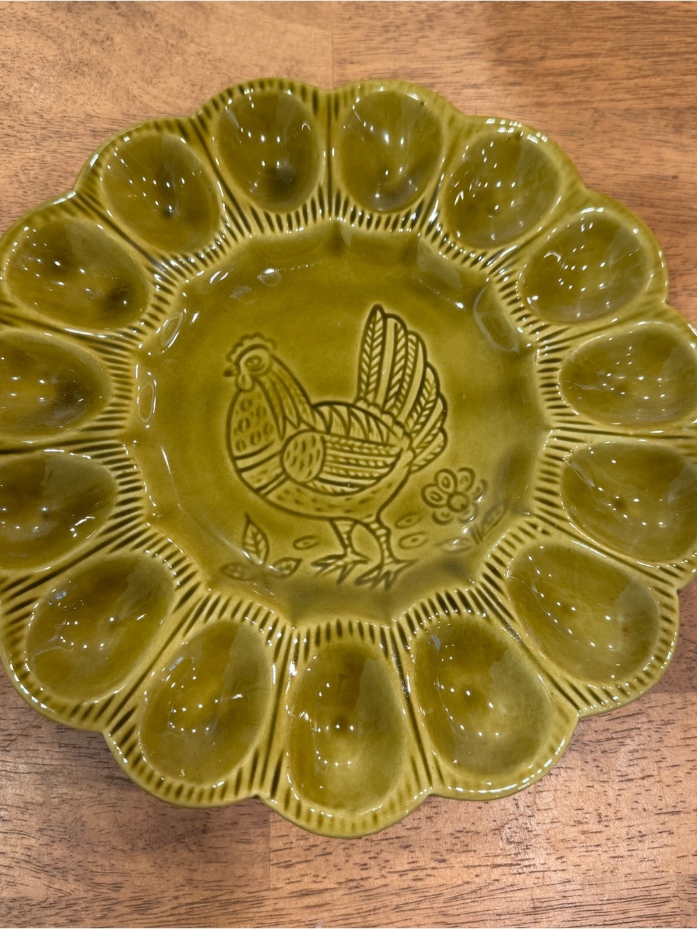 Vintage California Pottery Ceramic Deviled Egg Serving Platter Plate Green